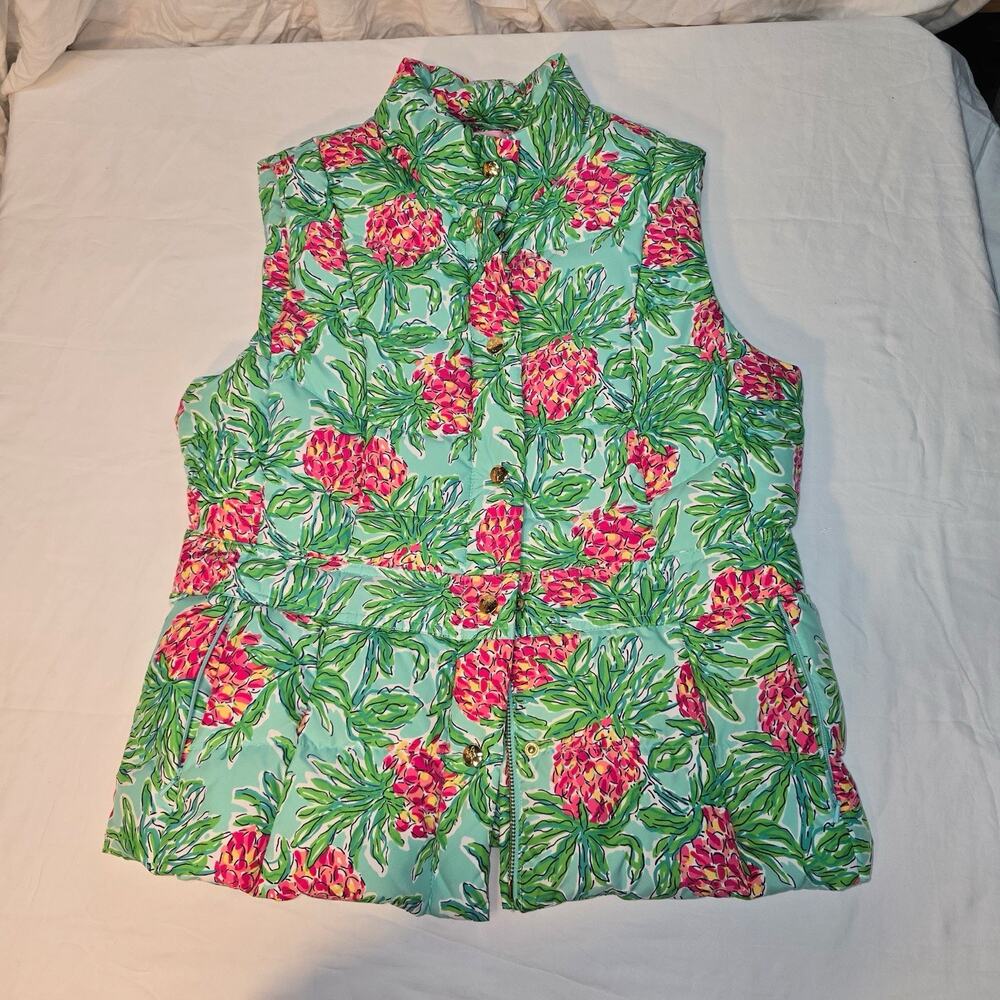Lily Pulitzer Spike The Punch Zip Button Duck Down Puffer Vest Size Large - Picture 1 of 6